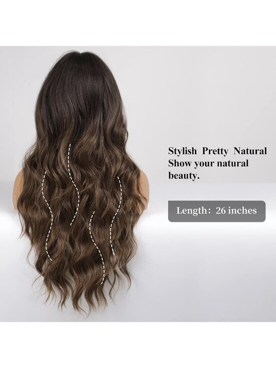 Women\'s Ombre Brown Heat Resistant Long Curly Wavy Synthetic Wig Bang Size 26In main image 4